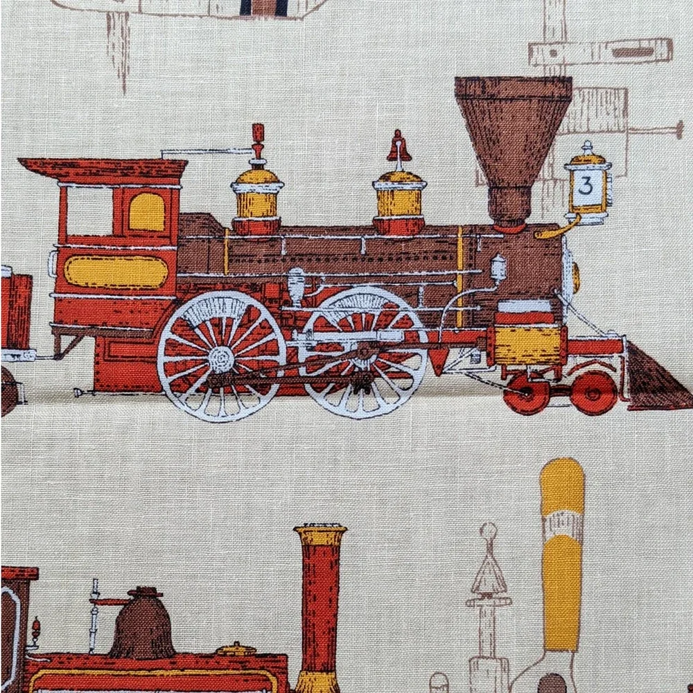 Vintage Mid-Century Train Fabric Remnant, 20